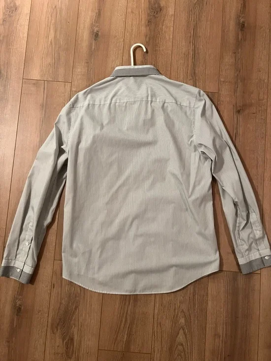 Calvin Klein Men's White and Black Stripe Dress Shirt with Contrast Collar/Cuffs - Picture 6 of 6